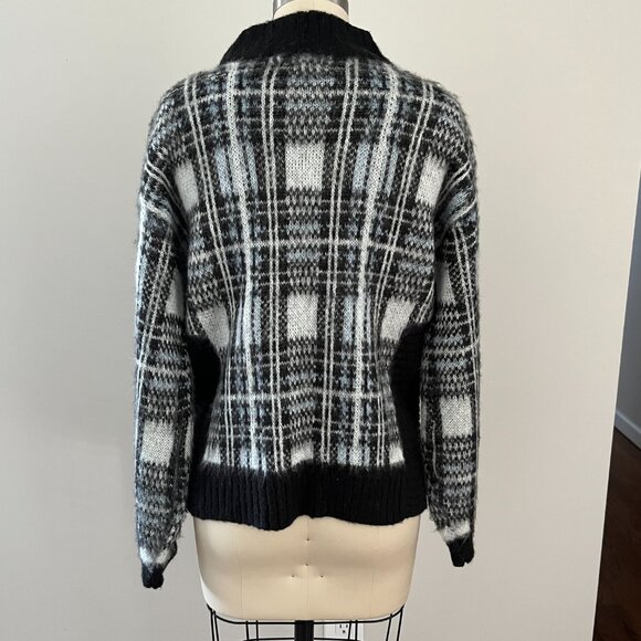 Nine West Women's Mock Neck Blue Black Plaid Boxy Sweater Size Small - Picture 4 of 9